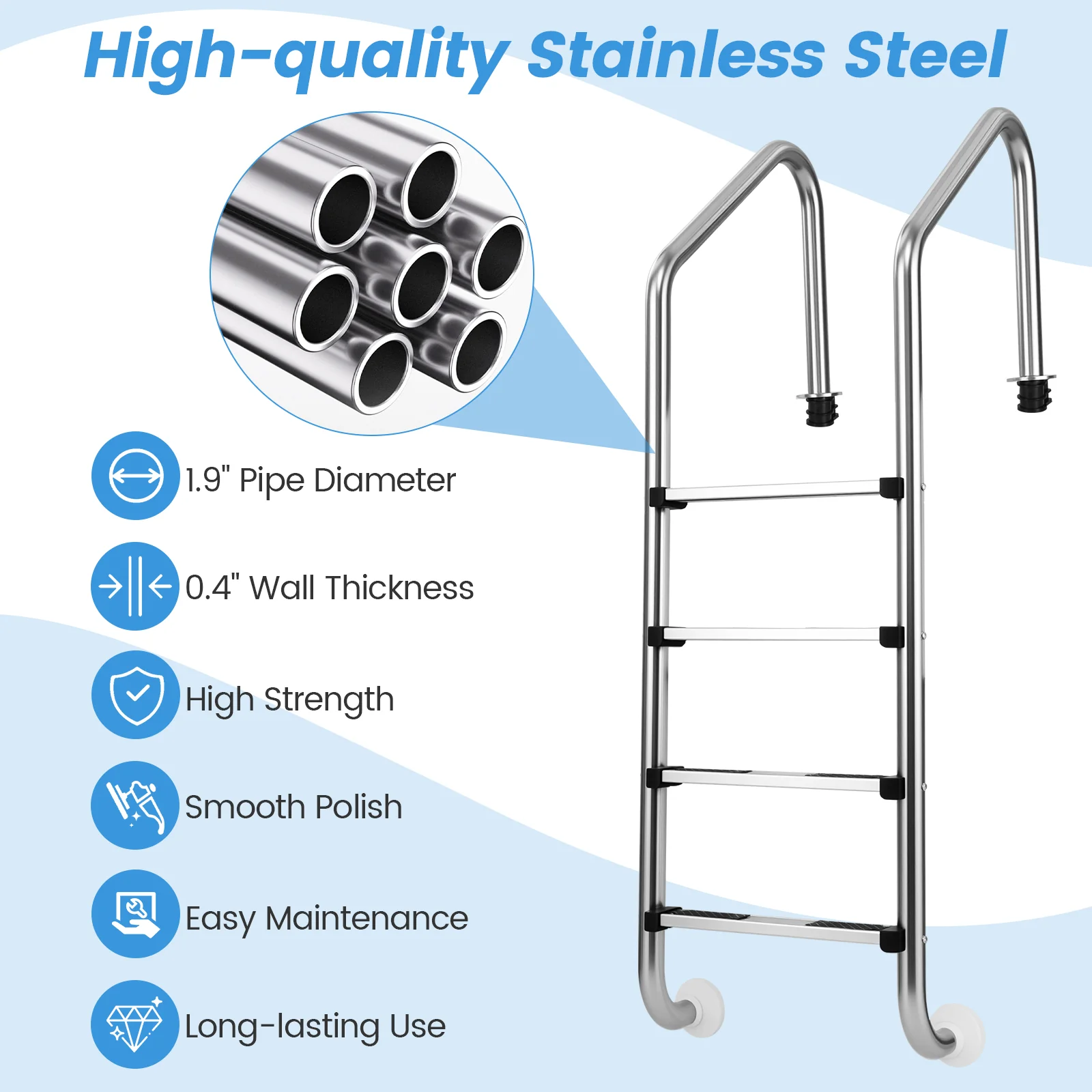 4-Step Inground Pool Ladder, Stainless Steel, Silver - Image 8