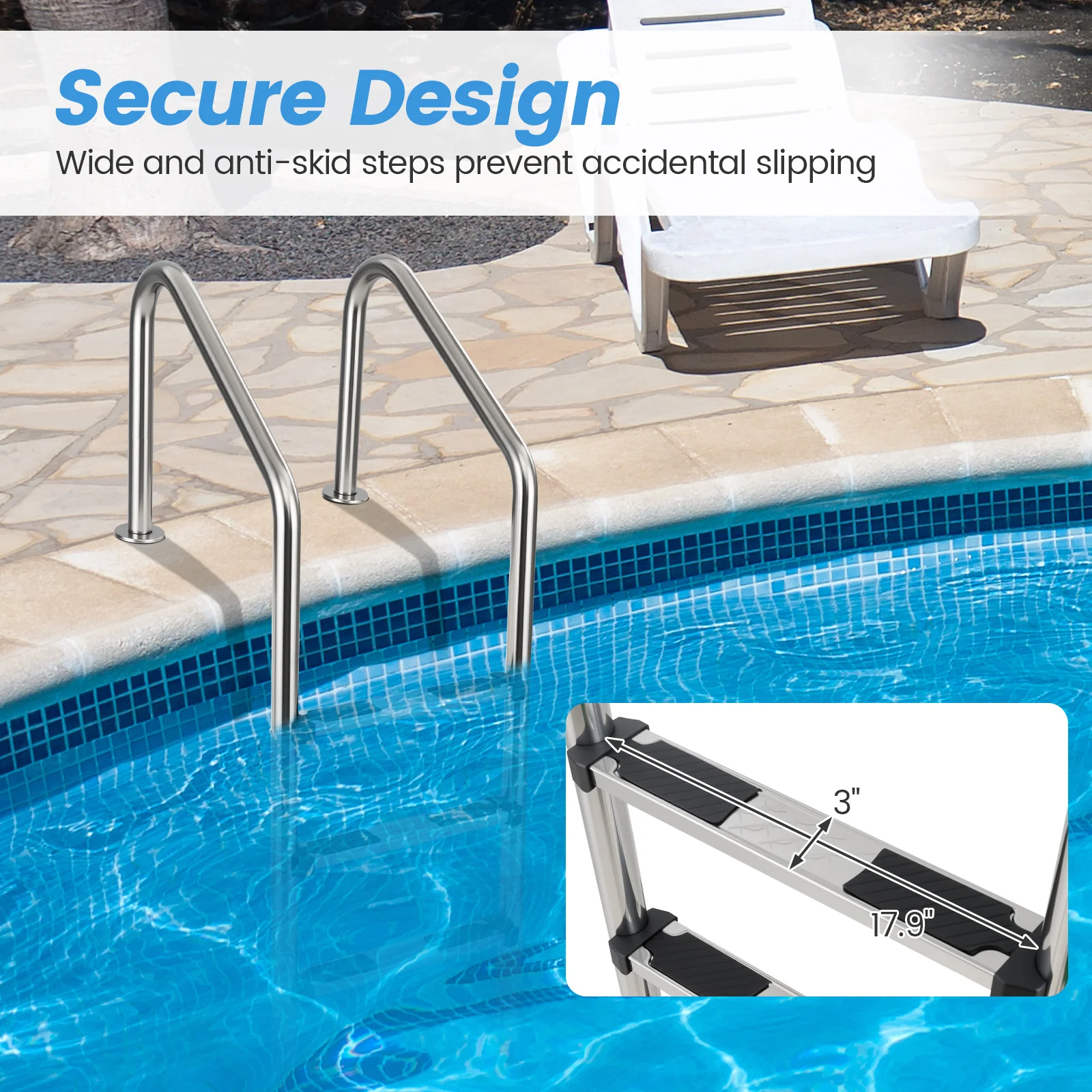 4-Step Inground Pool Ladder, Stainless Steel, Silver - Image 9