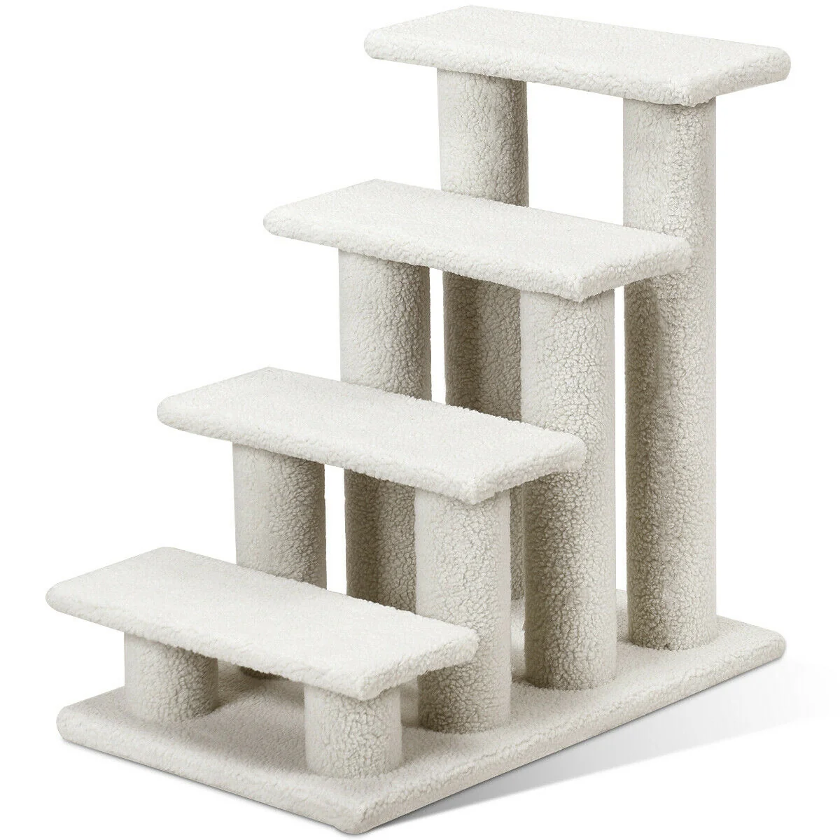 4-Step Pet Stairs, Carpeted Ladder Ramp, Cat Tree Climber, Beige