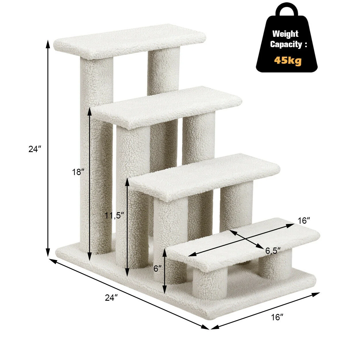 4-Step Pet Stairs, Carpeted Ladder Ramp, Cat Tree Climber, Beige - Image 6