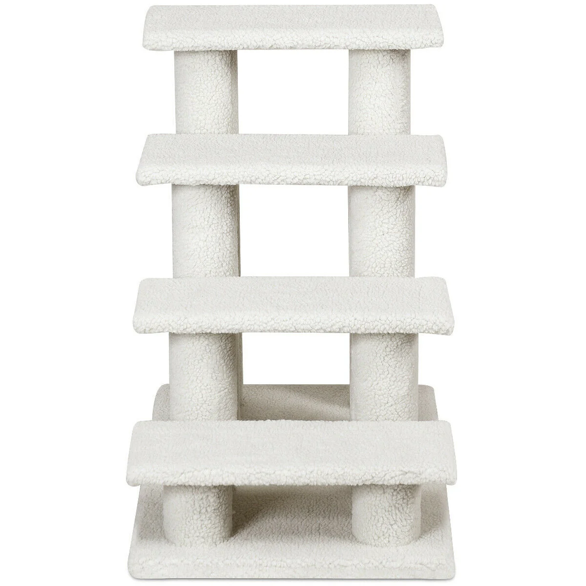 4-Step Pet Stairs, Carpeted Ladder Ramp, Cat Tree Climber, Beige - Image 9