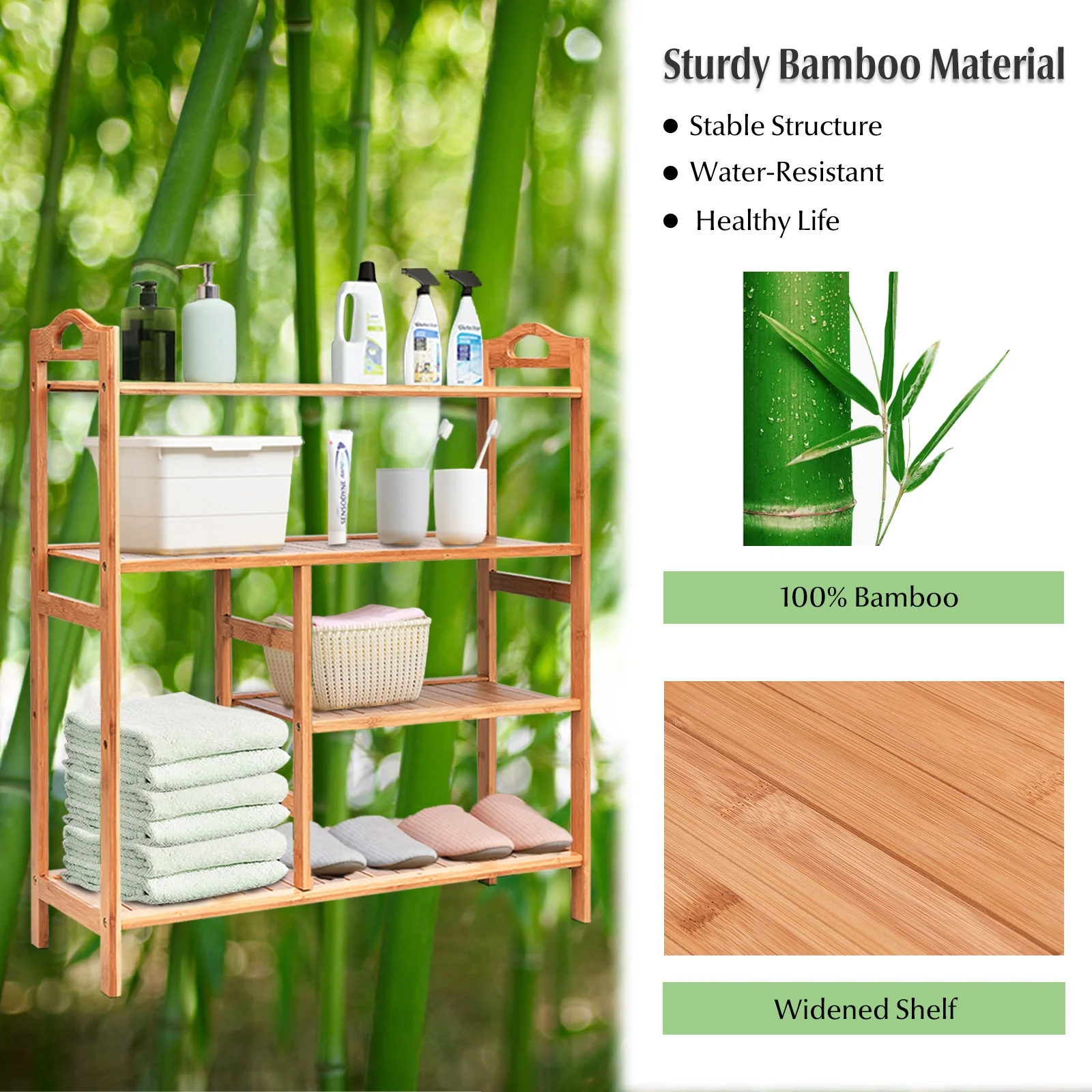 4 Tier Bamboo Storage Shoe Rack, Natural - Image 10