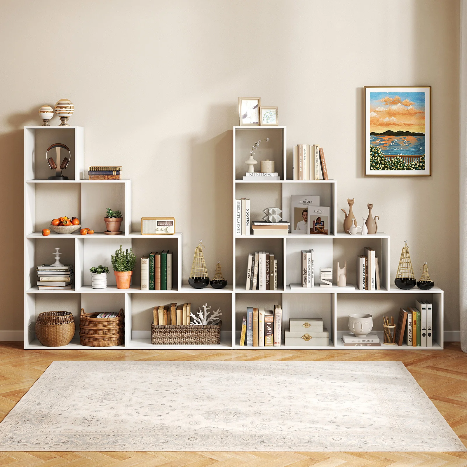 4-Tier Bookshelf, 6 Cube Display Rack, White - Image 3