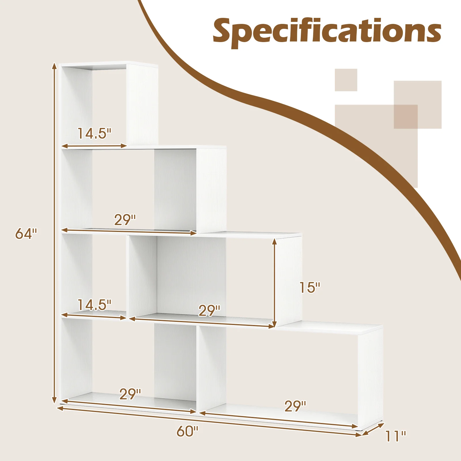 4-Tier Bookshelf, 6 Cube Display Rack, White - Image 5