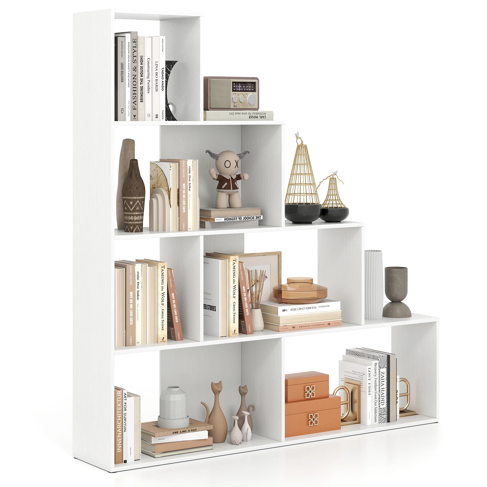 4-Tier Bookshelf, 6 Cube Display Rack, White - Image 7