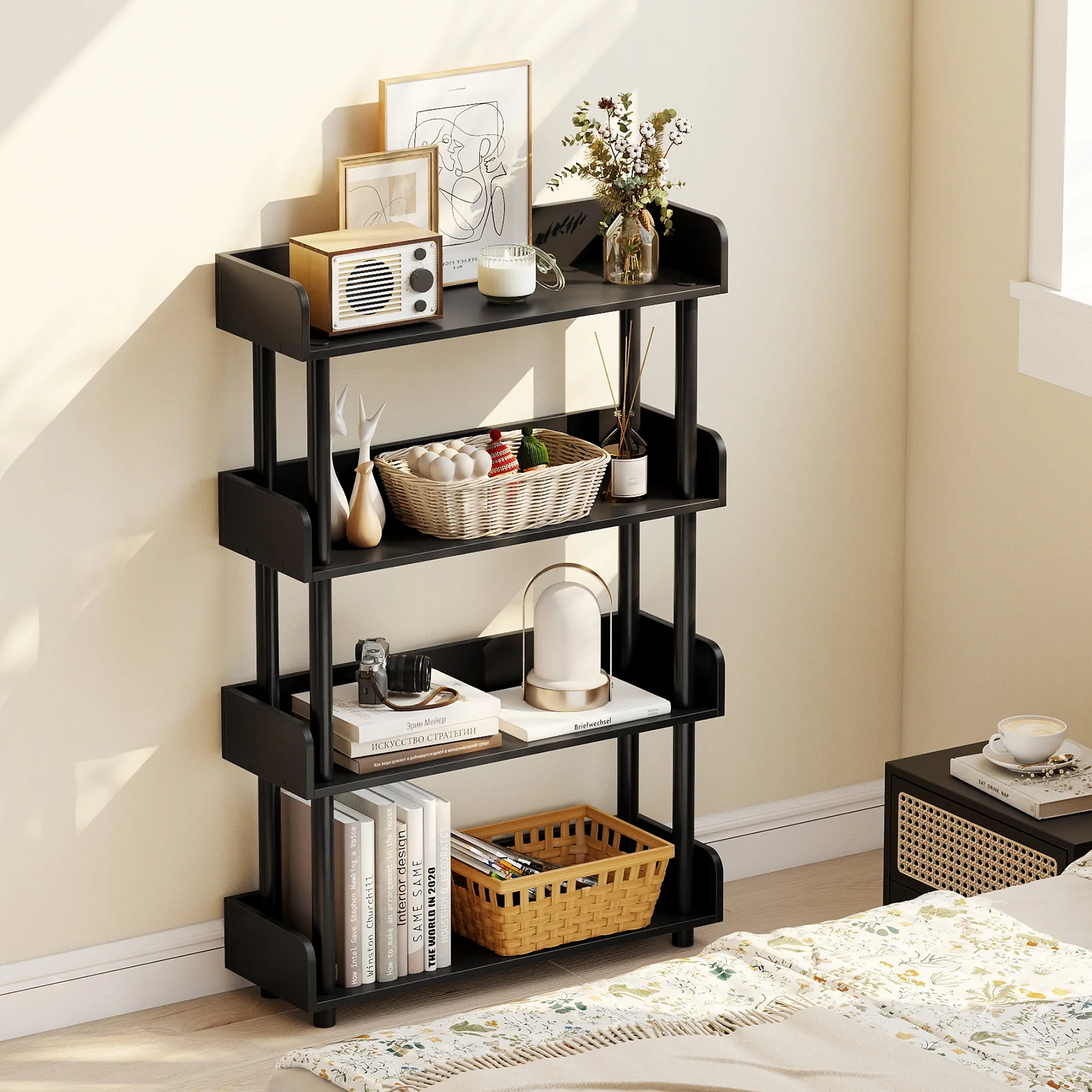 4-Tier Bookshelf Open Bookcase with Anti-Tipping Kit Industrial Storage Unit, Black - Image 3