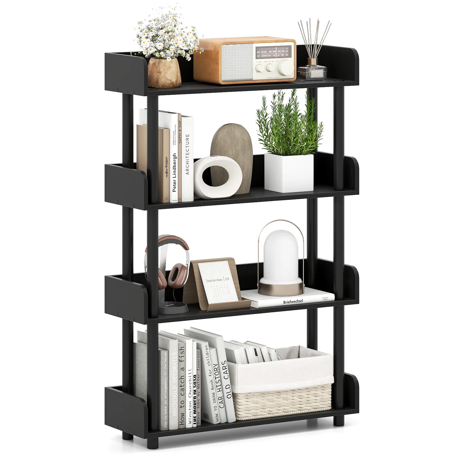 4-Tier Bookshelf Open Bookcase with Anti-Tipping Kit Industrial Storage Unit, Black - Image 4