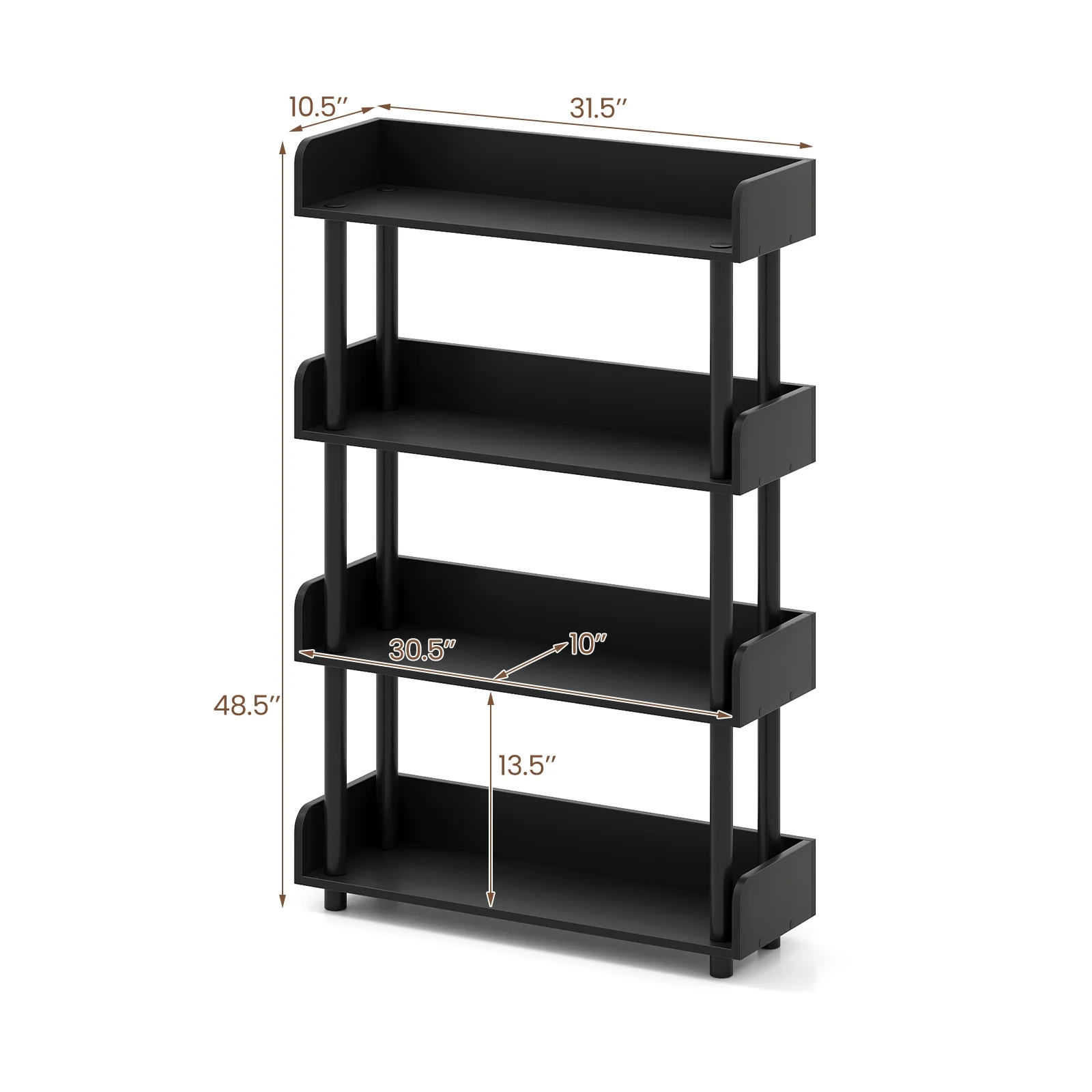 4-Tier Bookshelf Open Bookcase with Anti-Tipping Kit Industrial Storage Unit, Black - Image 6