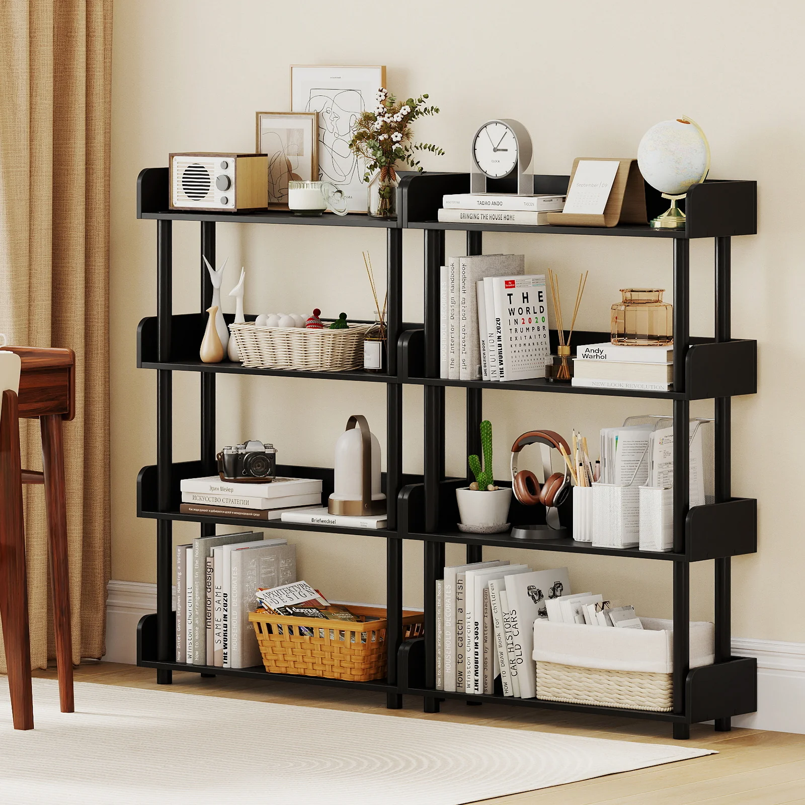 4-Tier Bookshelf Open Bookcase with Anti-Tipping Kit Industrial Storage Unit, Black - Image 7