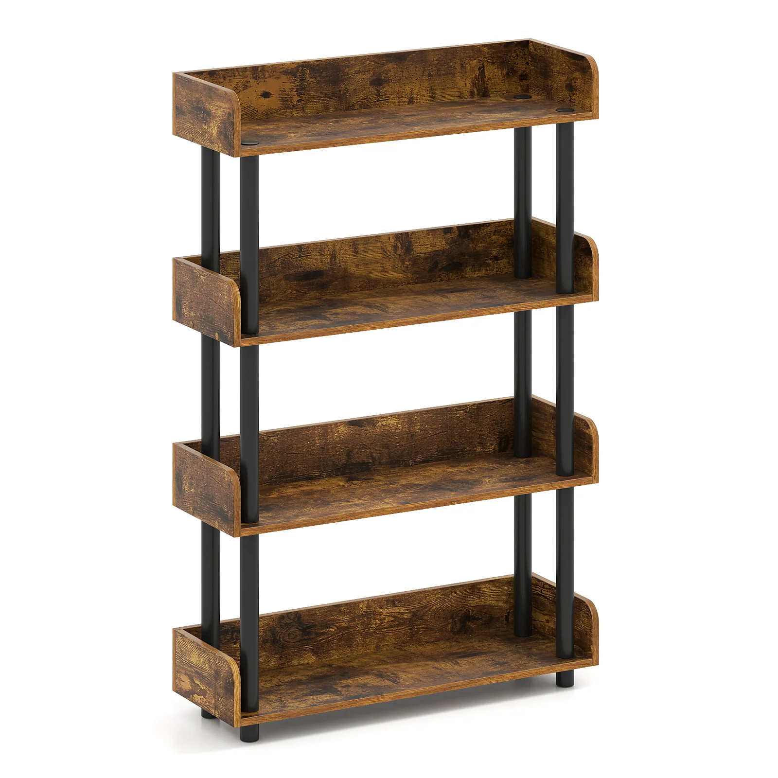 4-Tier Bookshelf Open Bookcase with Anti-Tipping Kit Industrial Storage Unit, Rustic Brown - Image 5