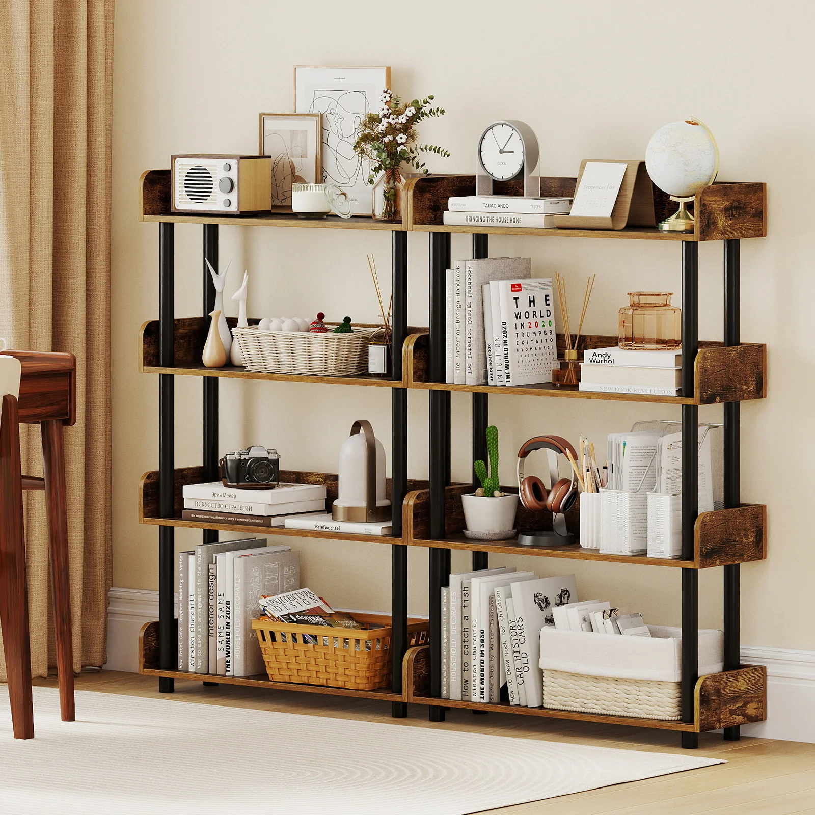 4-Tier Bookshelf Open Bookcase with Anti-Tipping Kit Industrial Storage Unit, Rustic Brown - Image 7