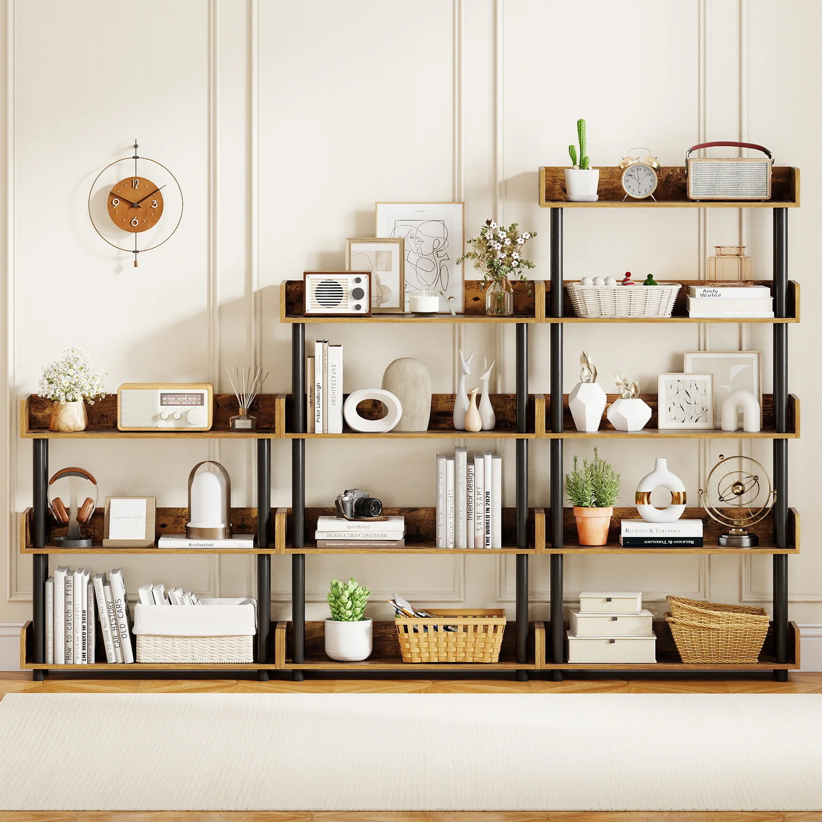 4-Tier Bookshelf Open Bookcase with Anti-Tipping Kit Industrial Storage Unit, Rustic Brown - Image 8