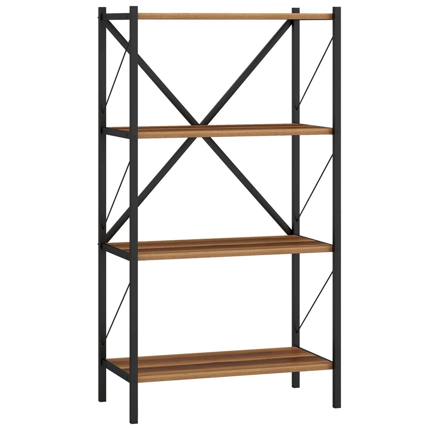 4-Tier Bookshelf with Heavy-Duty Metal Frame, Walnut