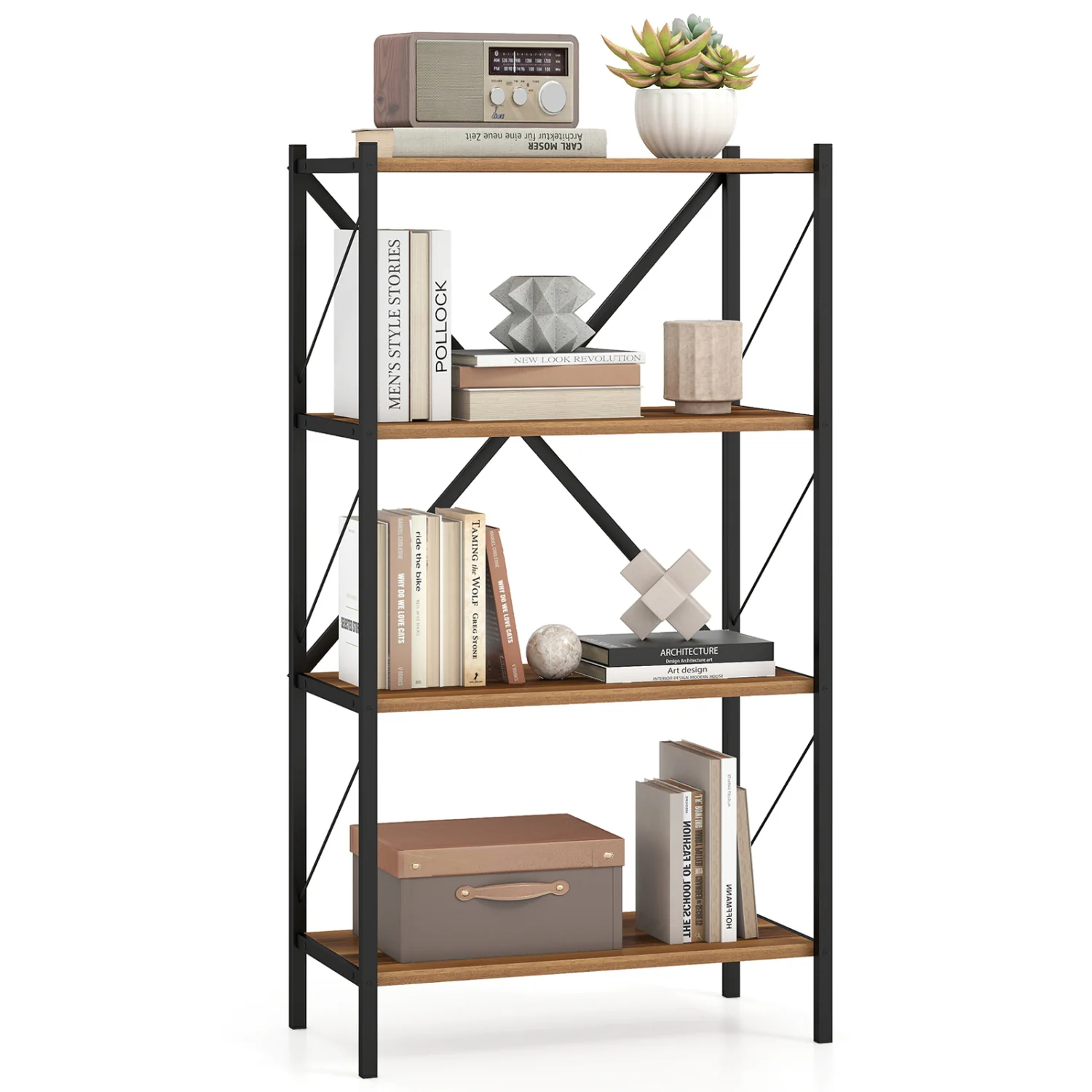 4-Tier Bookshelf with Heavy-Duty Metal Frame, Walnut - Image 5