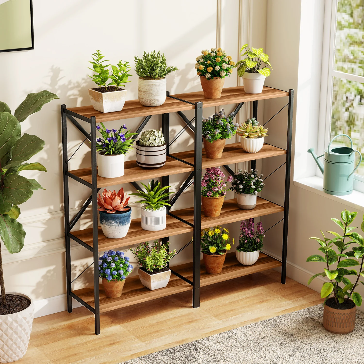 4-Tier Bookshelf with Heavy-Duty Metal Frame, Walnut - Image 8