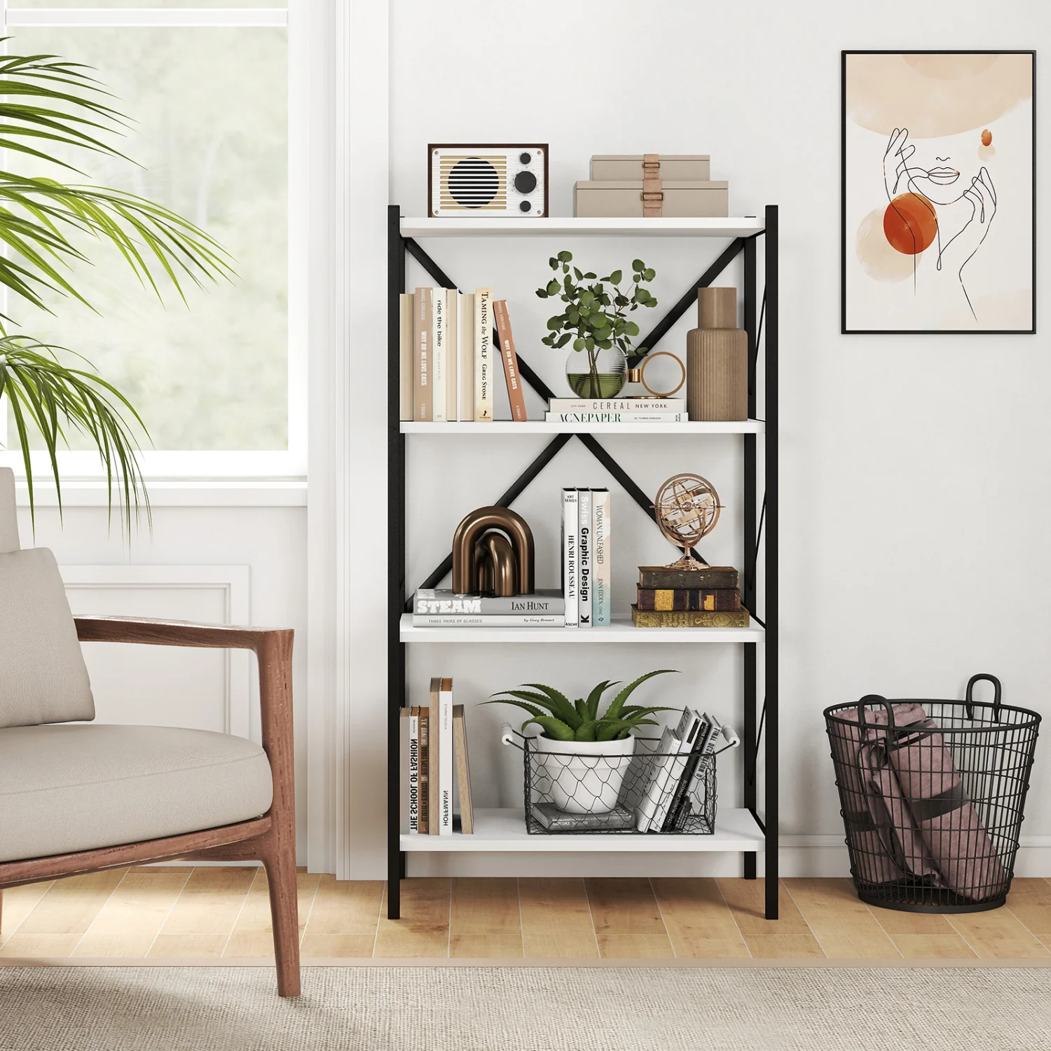 4-Tier Bookshelf with Heavy-Duty Metal Frame, White - Image 2