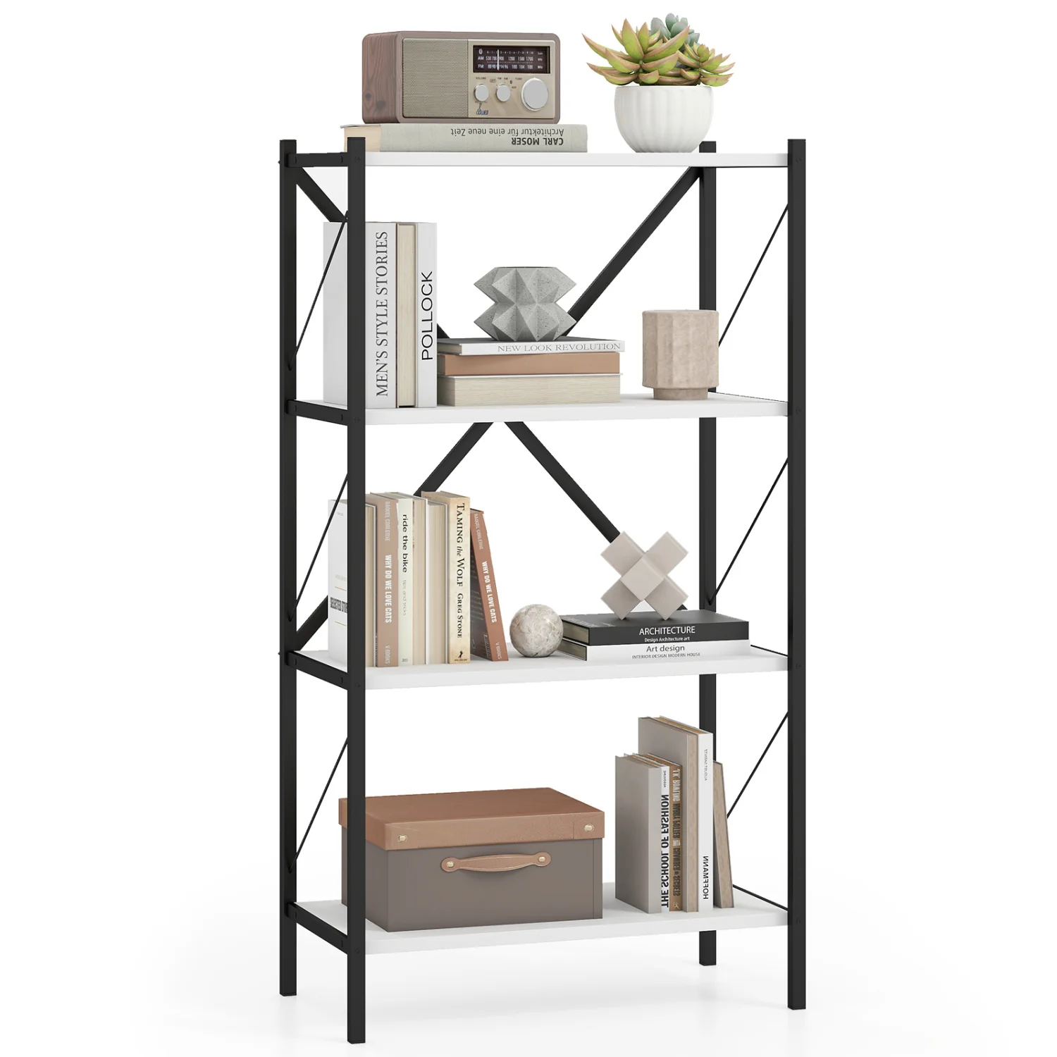 4-Tier Bookshelf with Heavy-Duty Metal Frame, White - Image 5