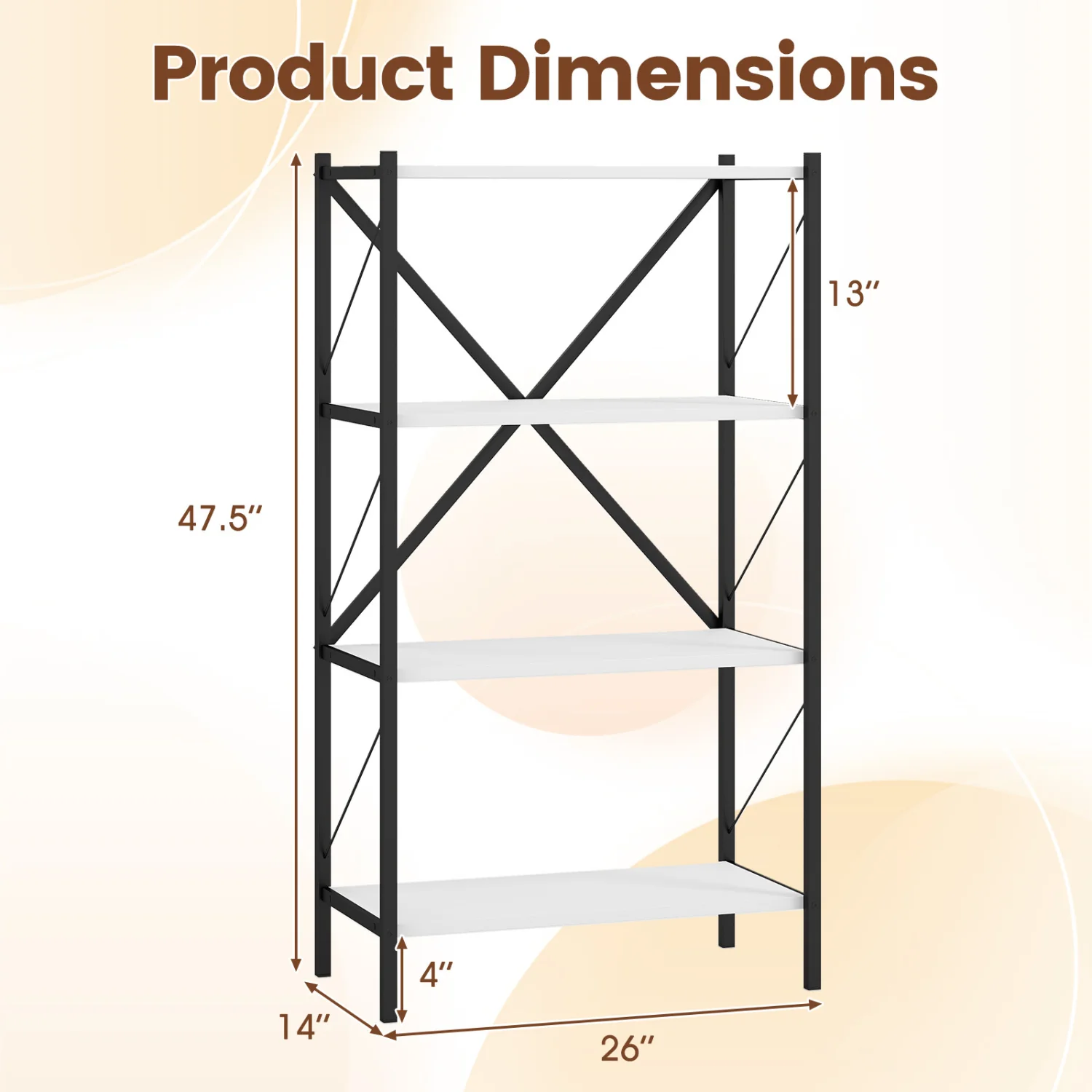 4-Tier Bookshelf with Heavy-Duty Metal Frame, White - Image 6