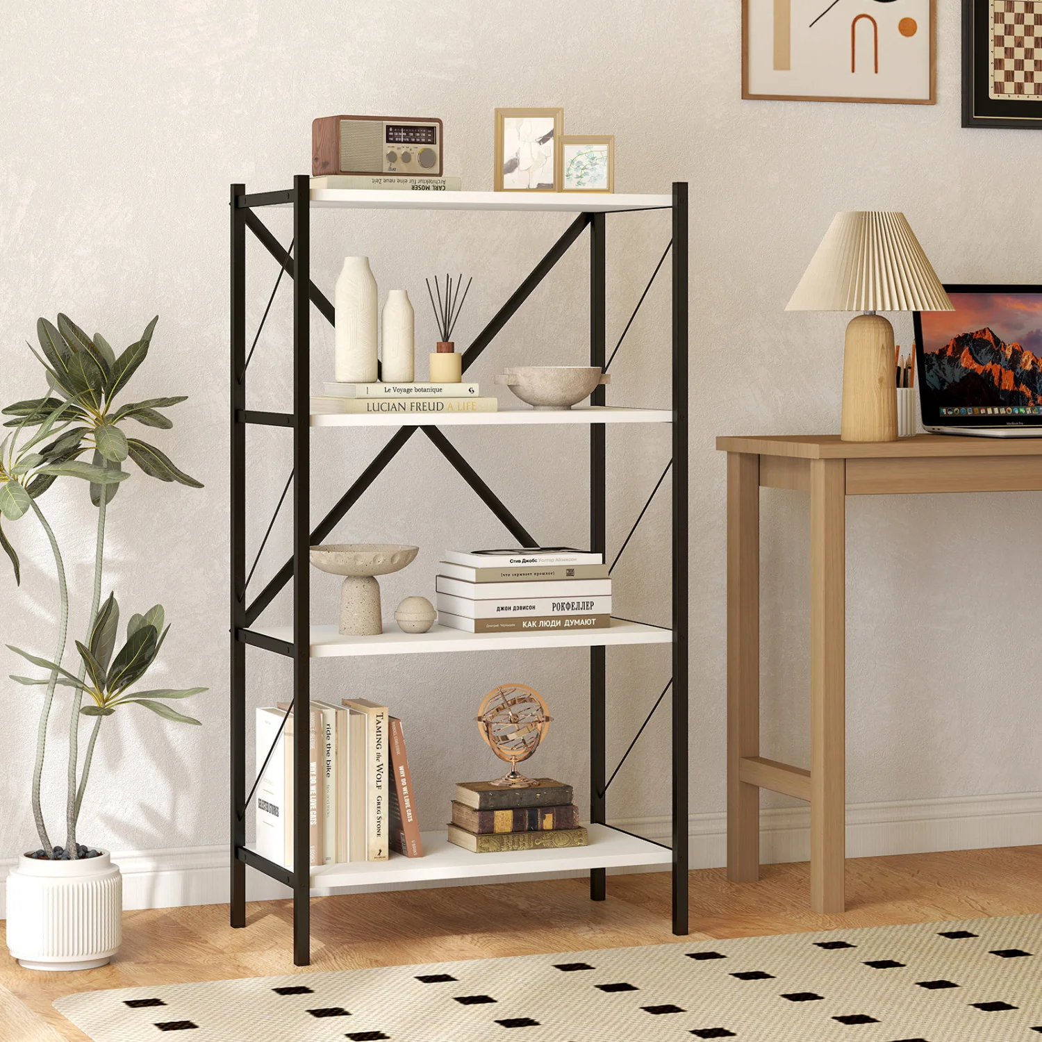 4-Tier Bookshelf with Heavy-Duty Metal Frame, White - Image 7