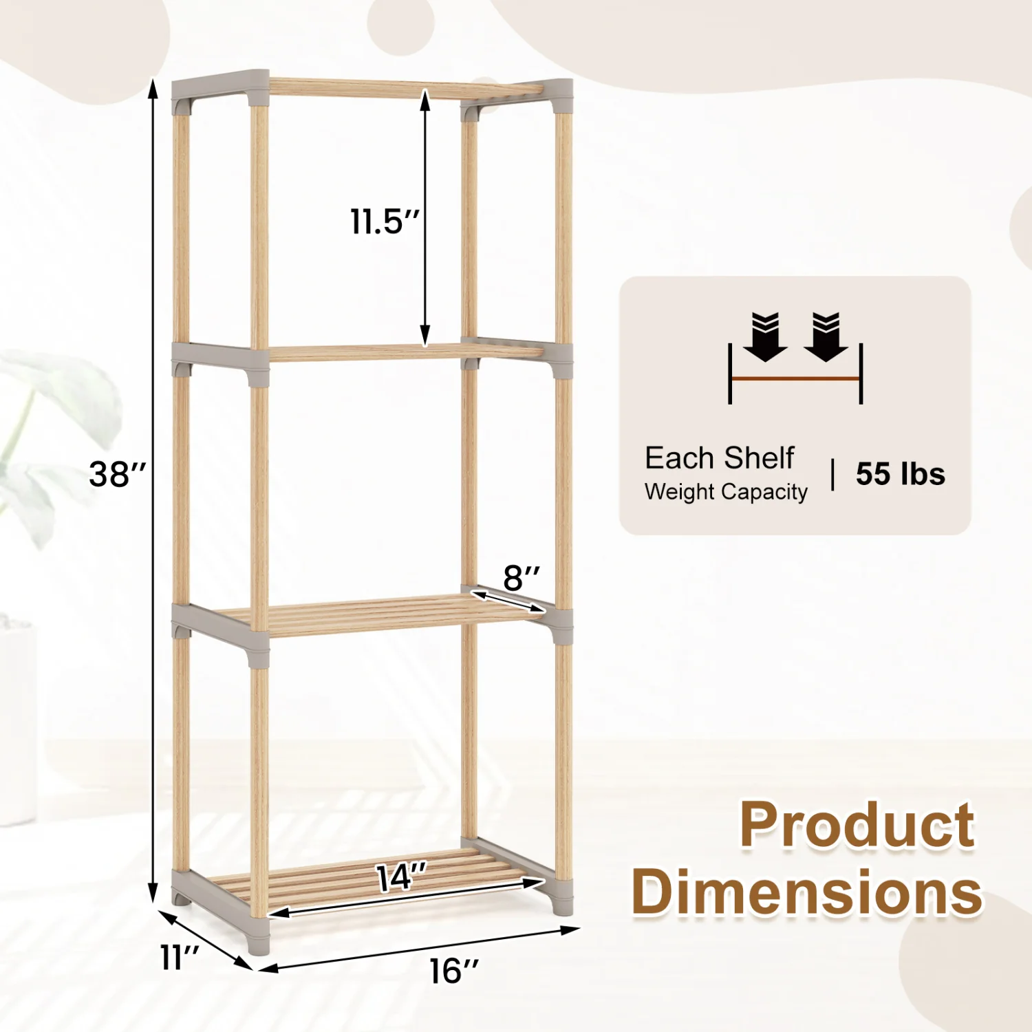 4-Tier Bookshelf With Open Shelves, Home Office Bathroom - Image 6