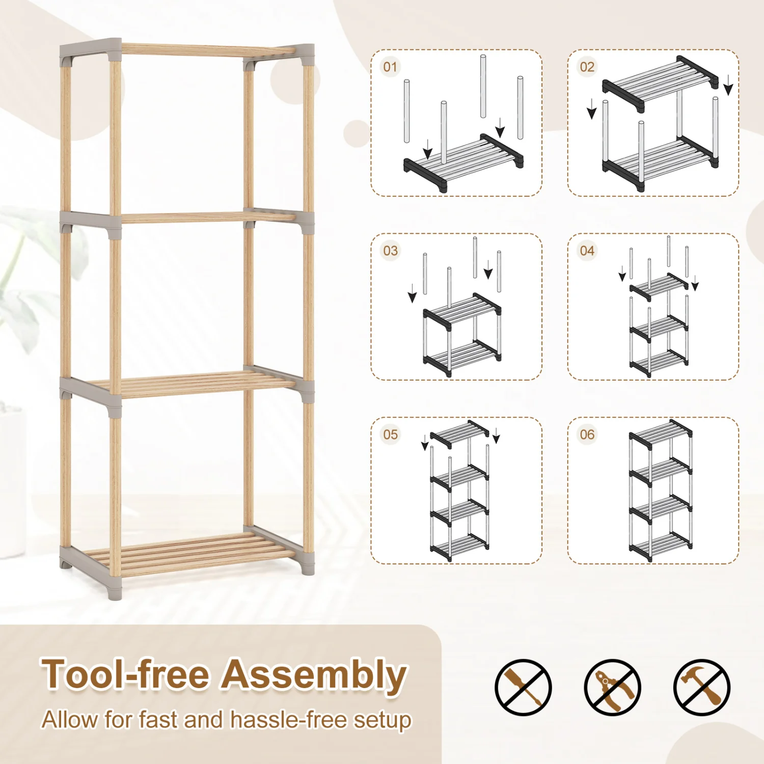 4-Tier Bookshelf With Open Shelves, Home Office Bathroom - Image 9