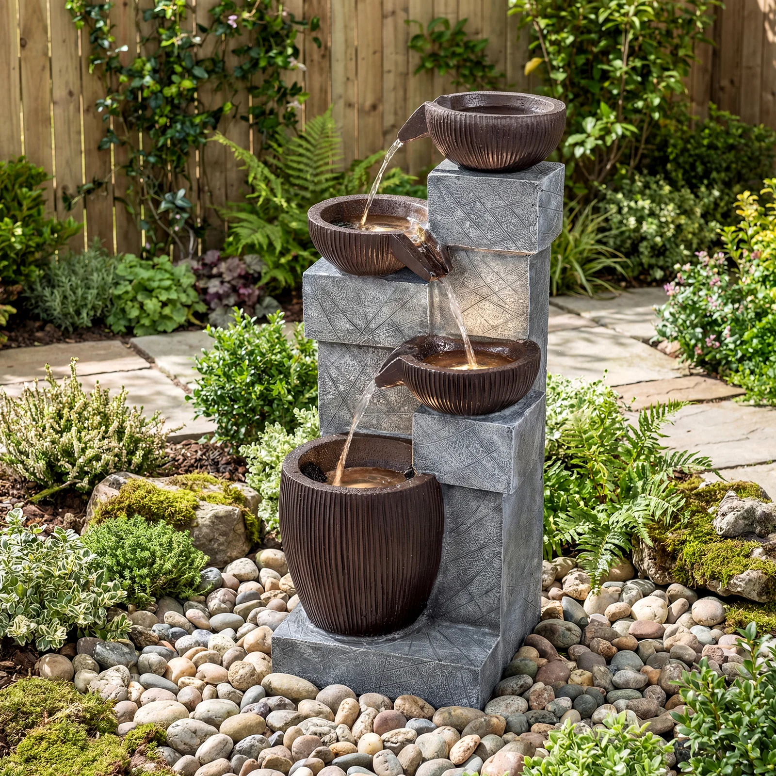 4-Tier Cascading Bowl Outdoor Water Fountain With LED Lights - Image 5