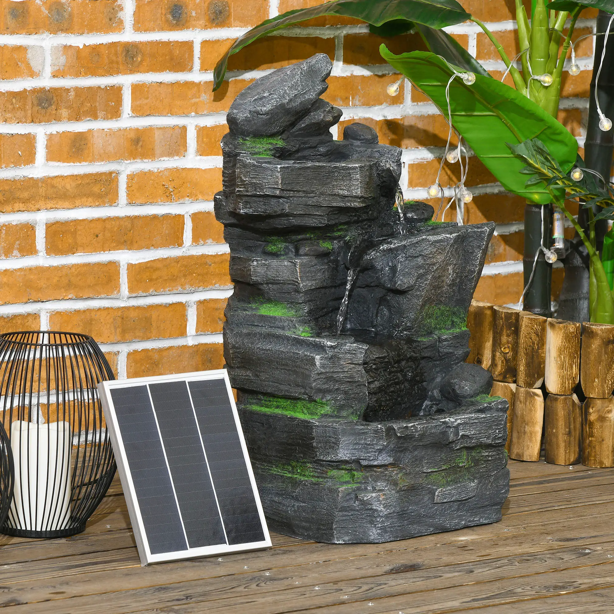 4 Tier Cascading Water Fountain with LED Lights, Pump, Outdoor - Image 2