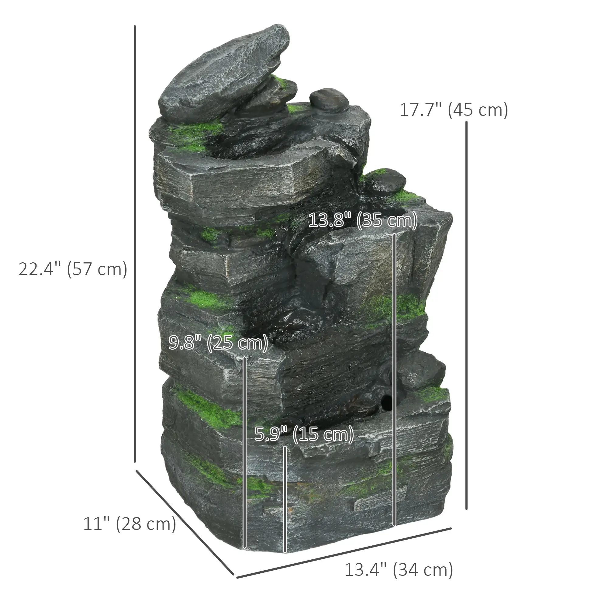 4 Tier Cascading Water Fountain with LED Lights, Pump, Outdoor - Image 3