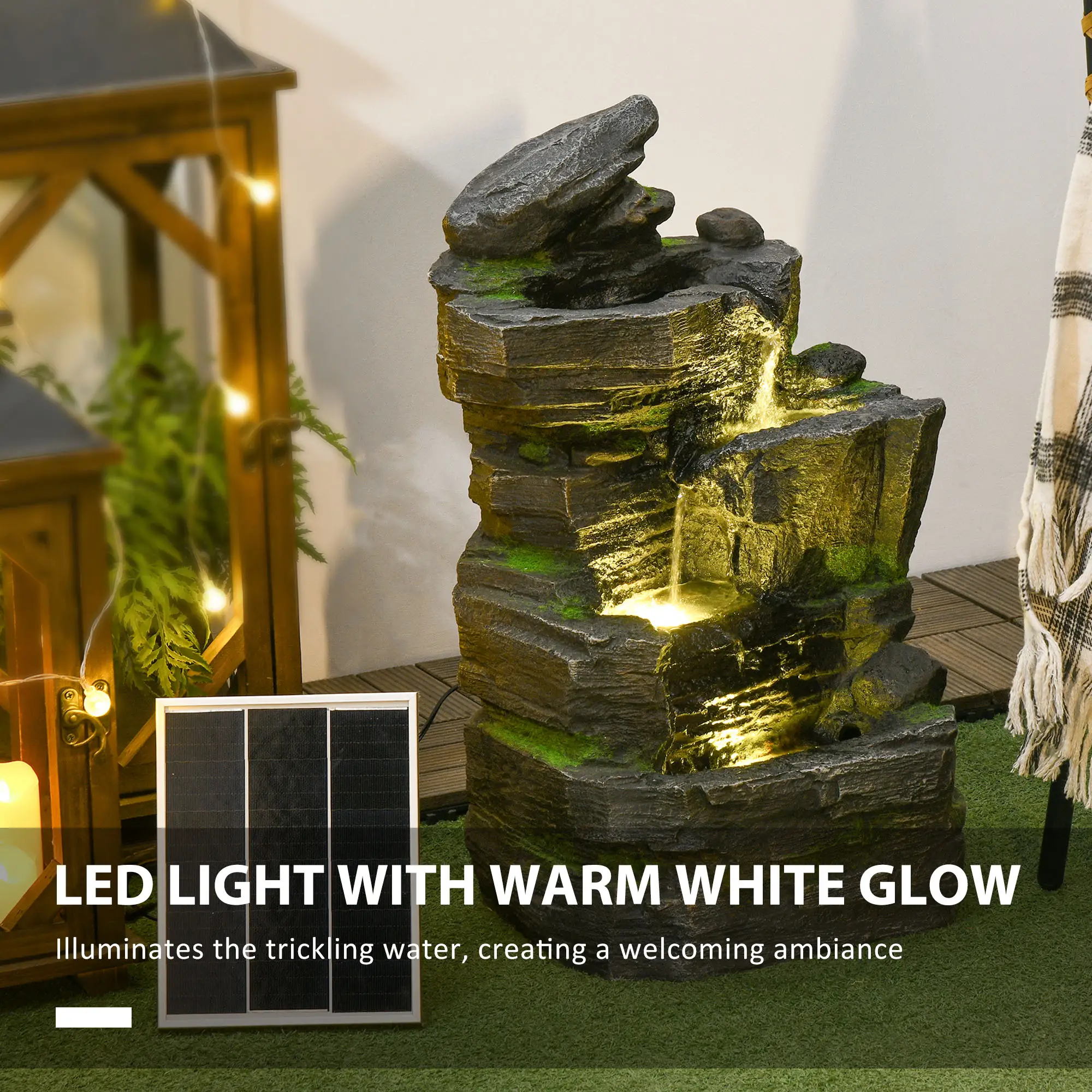4 Tier Cascading Water Fountain with LED Lights, Pump, Outdoor - Image 4