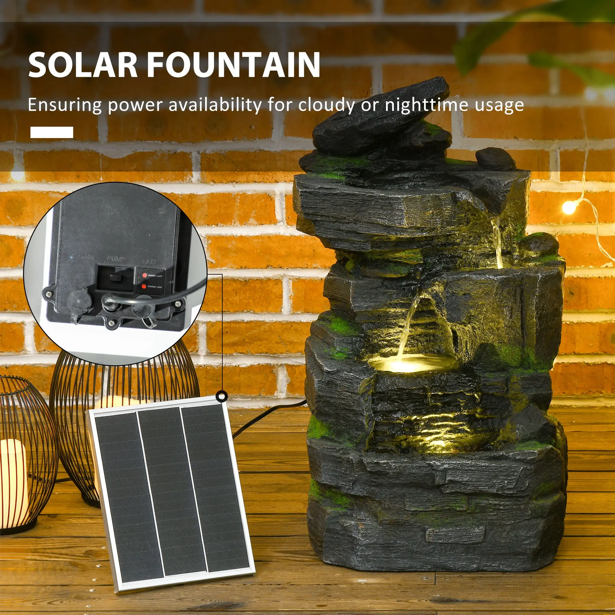 4 Tier Cascading Water Fountain with LED Lights, Pump, Outdoor - Image 5