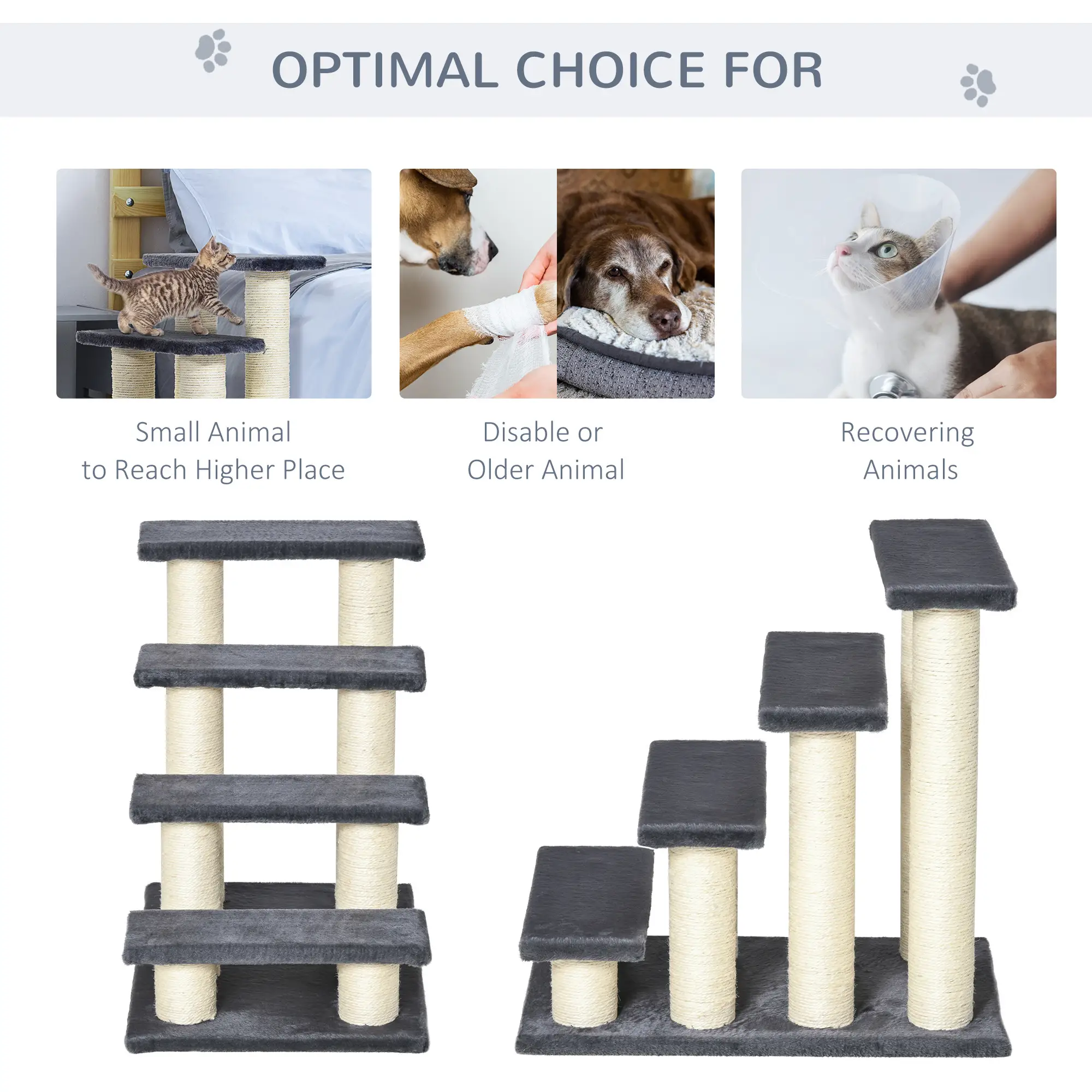 4 Tier Cat Tree, Pet Stairs, 4 Steps, Scratching Post, Dark Grey - Image 5
