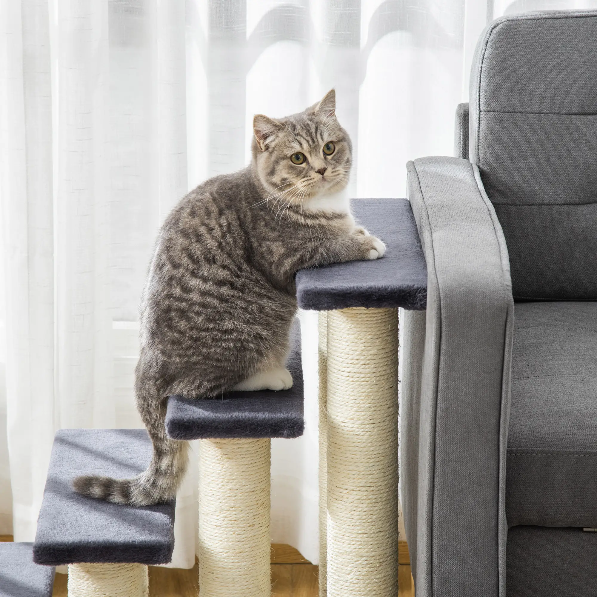 4 Tier Cat Tree, Pet Stairs, 4 Steps, Scratching Post, Dark Grey - Image 8