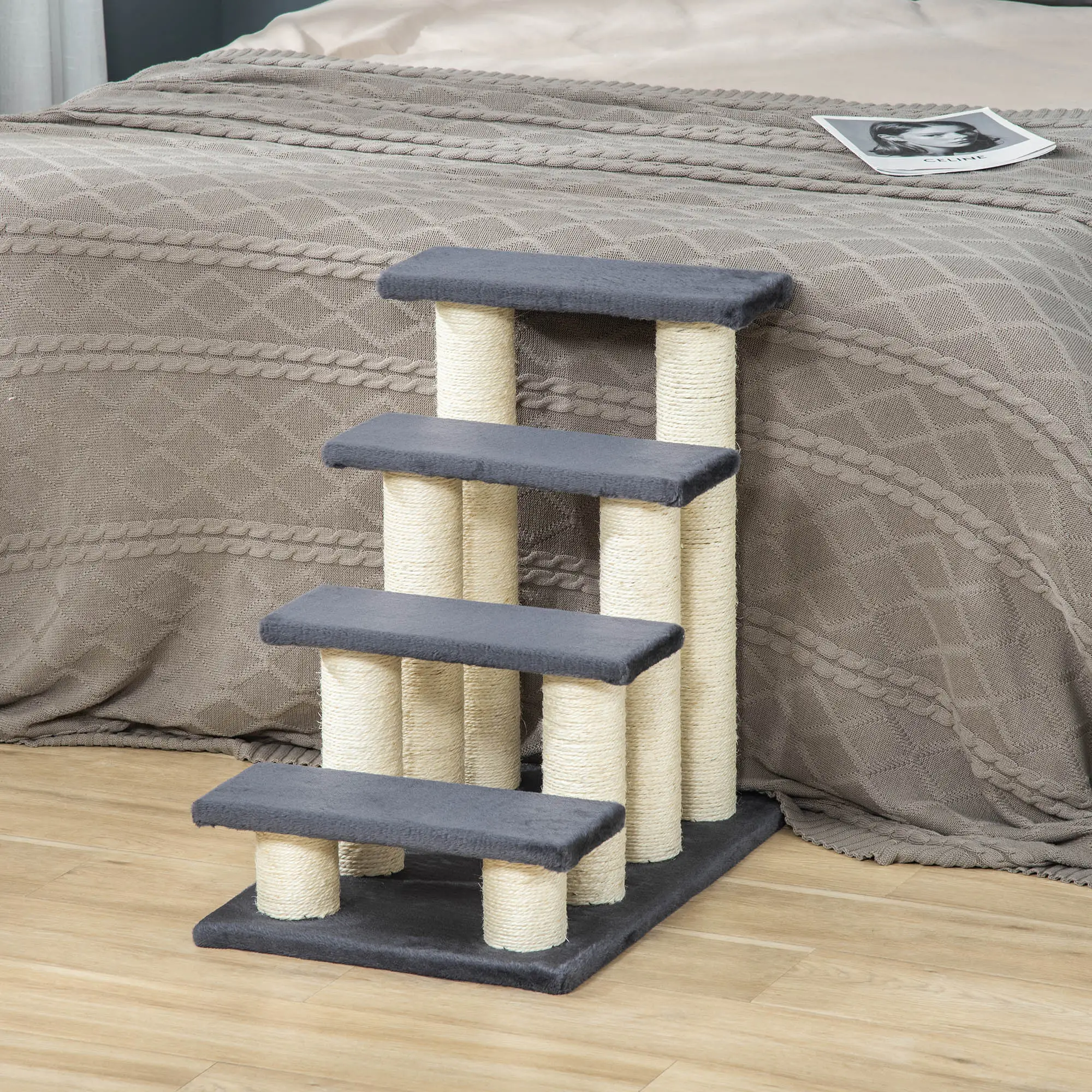 4 Tier Cat Tree, Pet Stairs, 4 Steps, Scratching Post, Dark Grey - Image 9