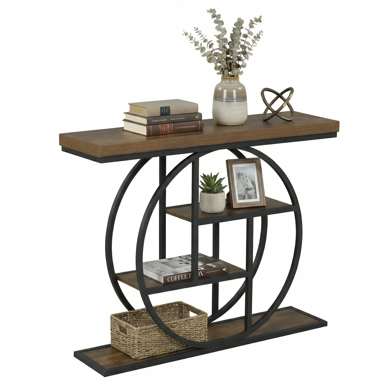 4-Tier Console Table, 41 Inches, Storage Shelves, Brown - Image 4