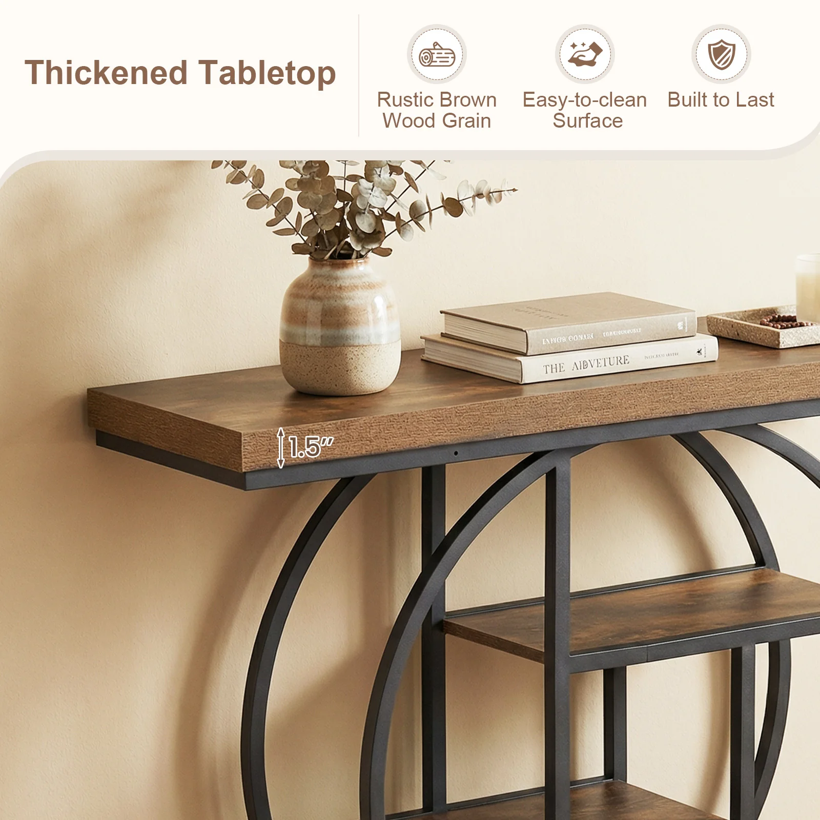 4-Tier Console Table, 41 Inches, Storage Shelves, Brown - Image 9