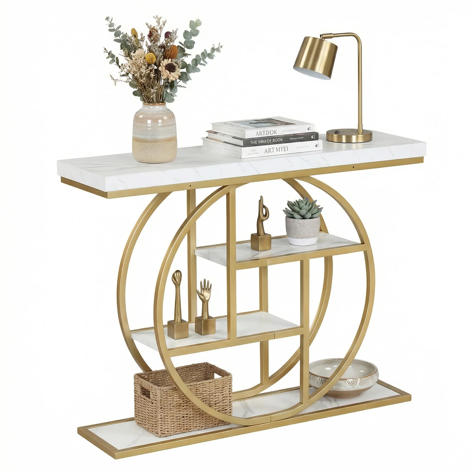 4-Tier Console Table, 41 Inches, Storage Shelves, White - Image 4