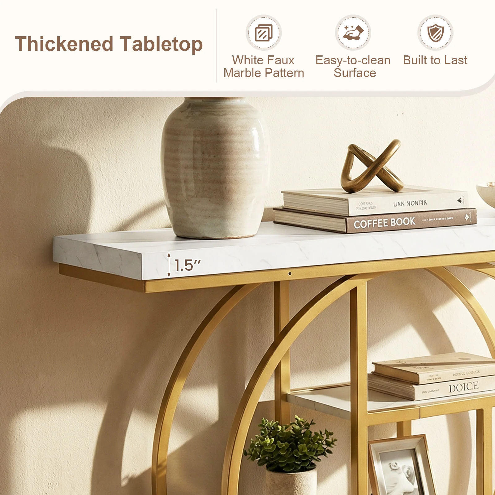 4-Tier Console Table, 41 Inches, Storage Shelves, White - Image 9