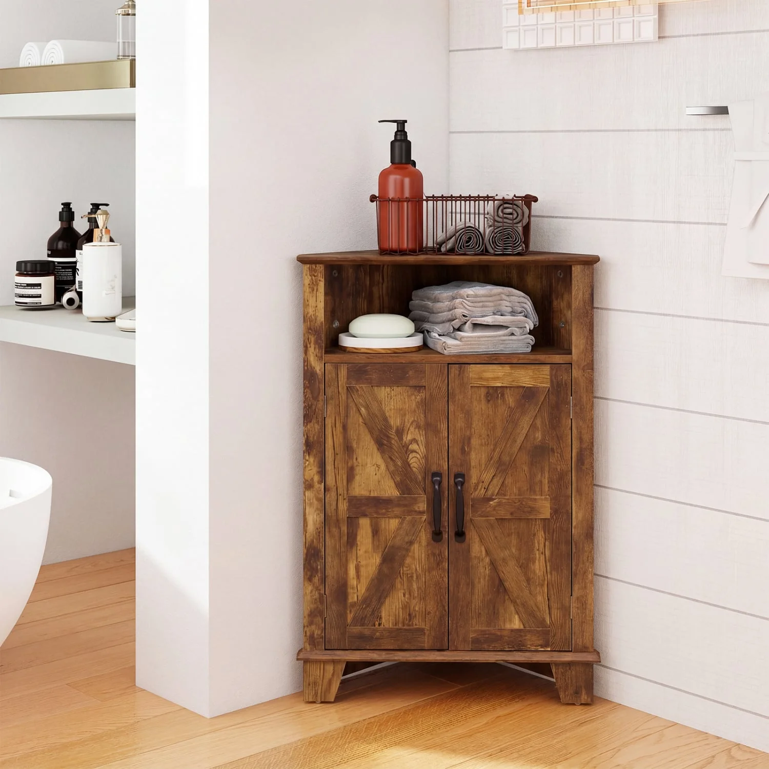 4-Tier Corner Cabinet, Rustic Brown - Image 2