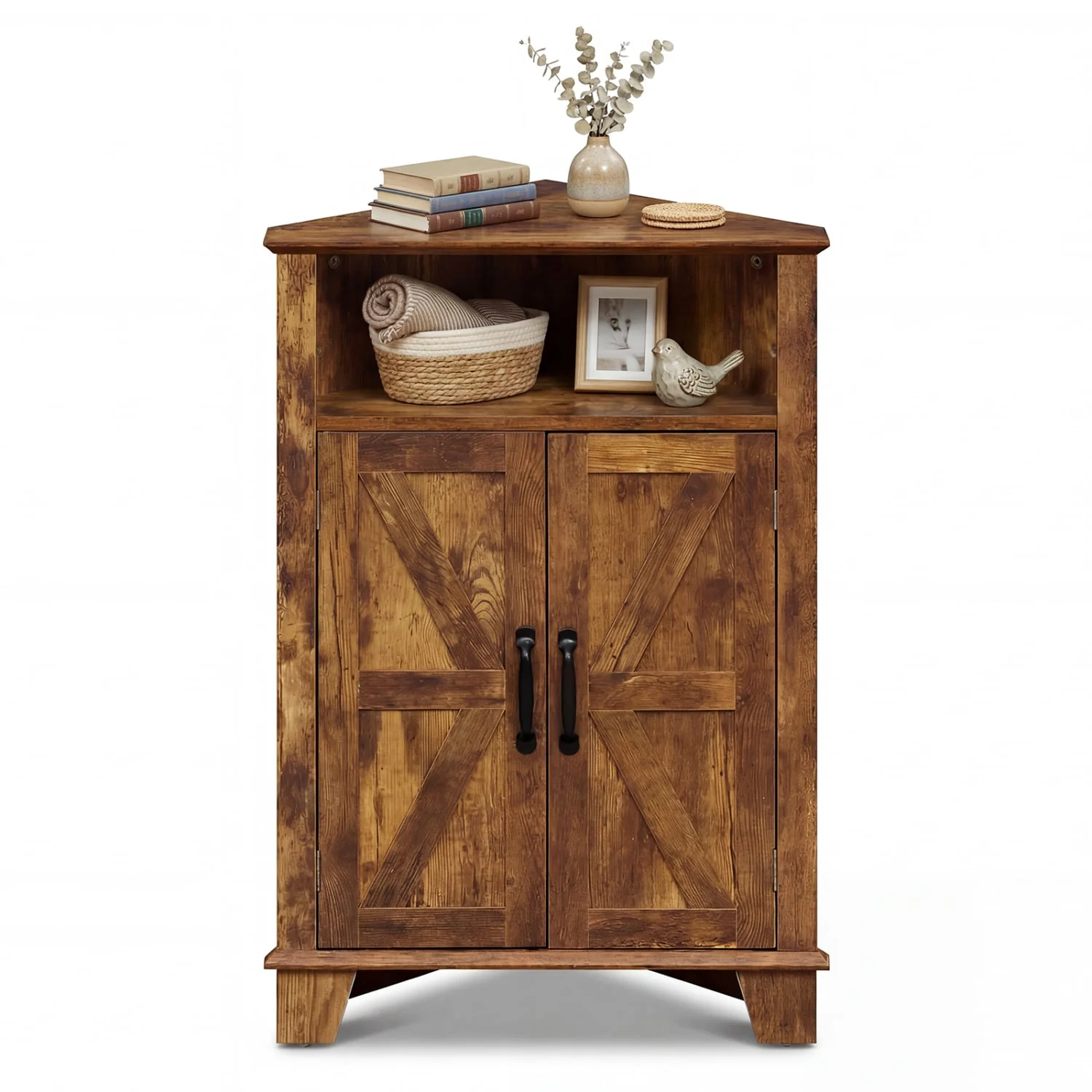 4-Tier Corner Cabinet, Rustic Brown - Image 4