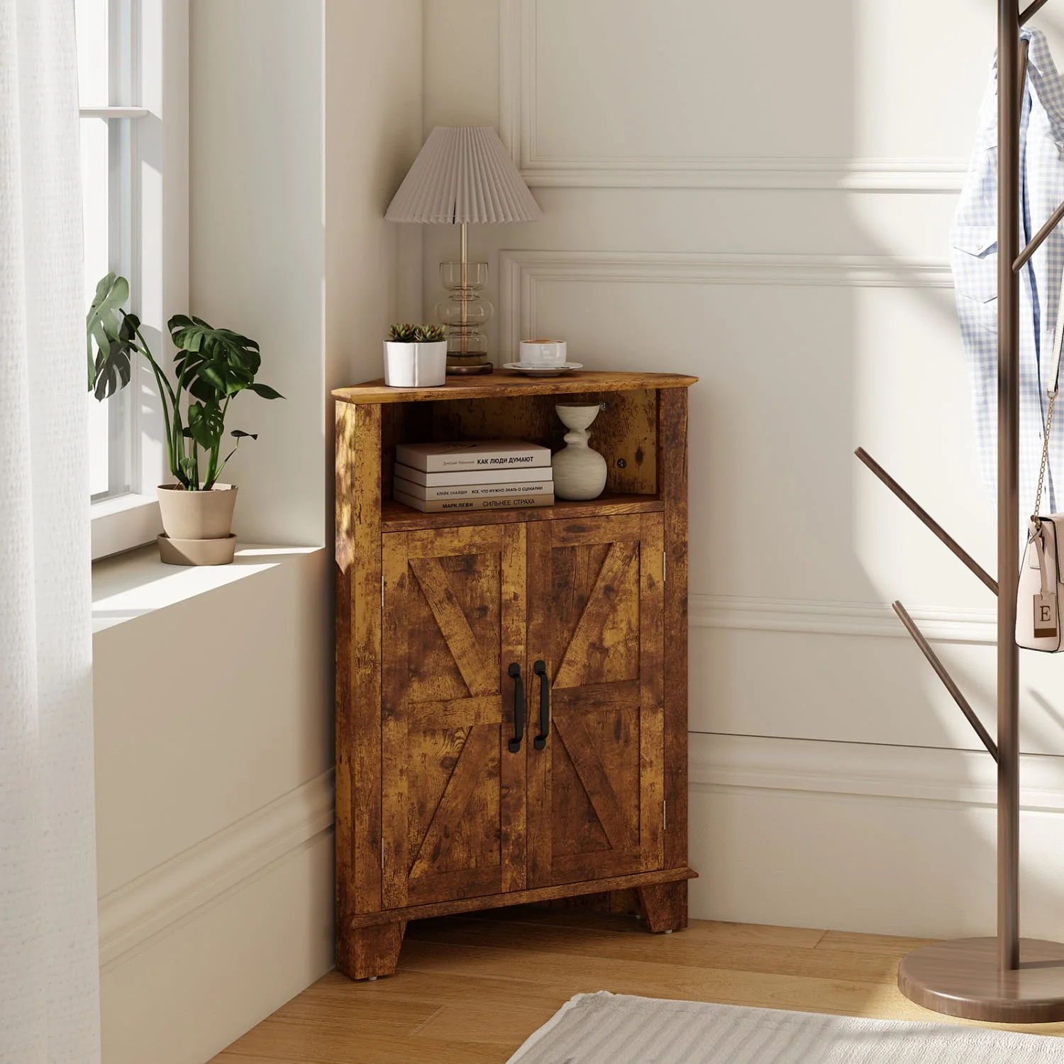 4-Tier Corner Cabinet, Rustic Brown - Image 6