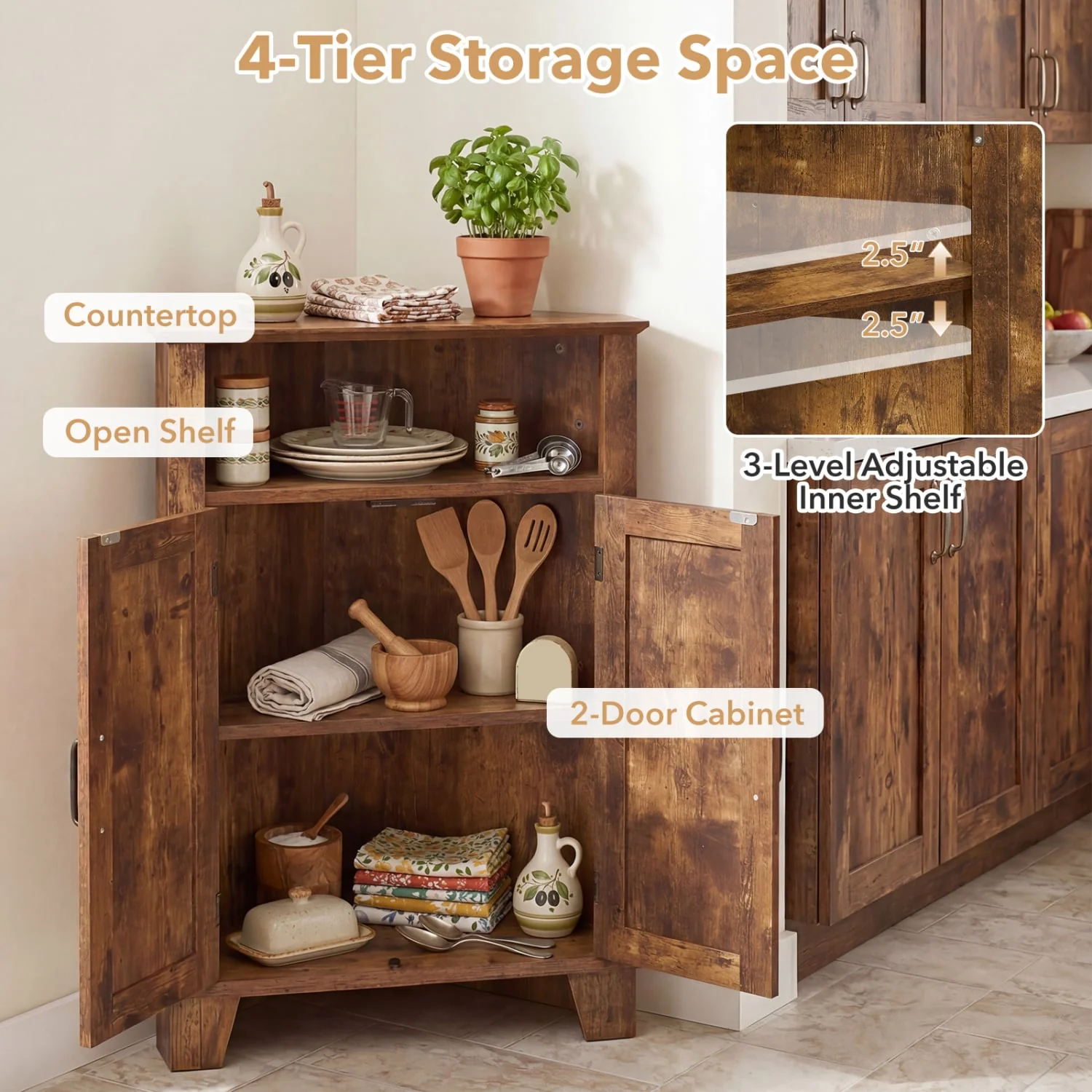 4-Tier Corner Cabinet, Rustic Brown - Image 7