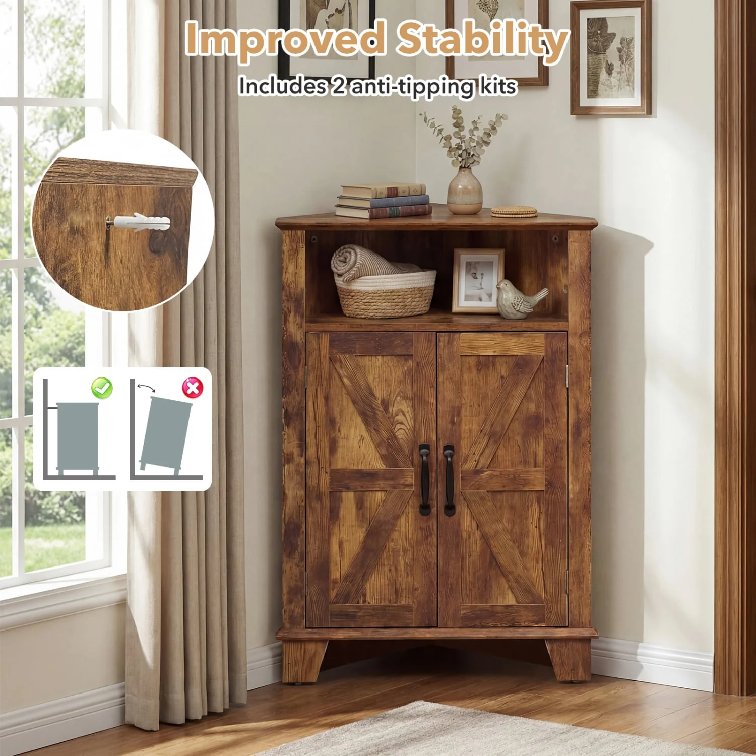4-Tier Corner Cabinet, Rustic Brown - Image 8