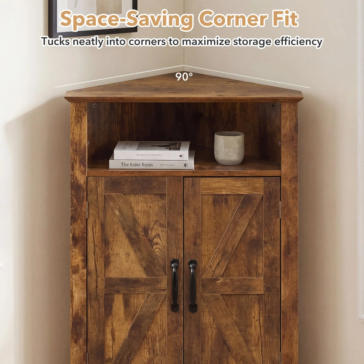 4-Tier Corner Cabinet, Rustic Brown - Image 9
