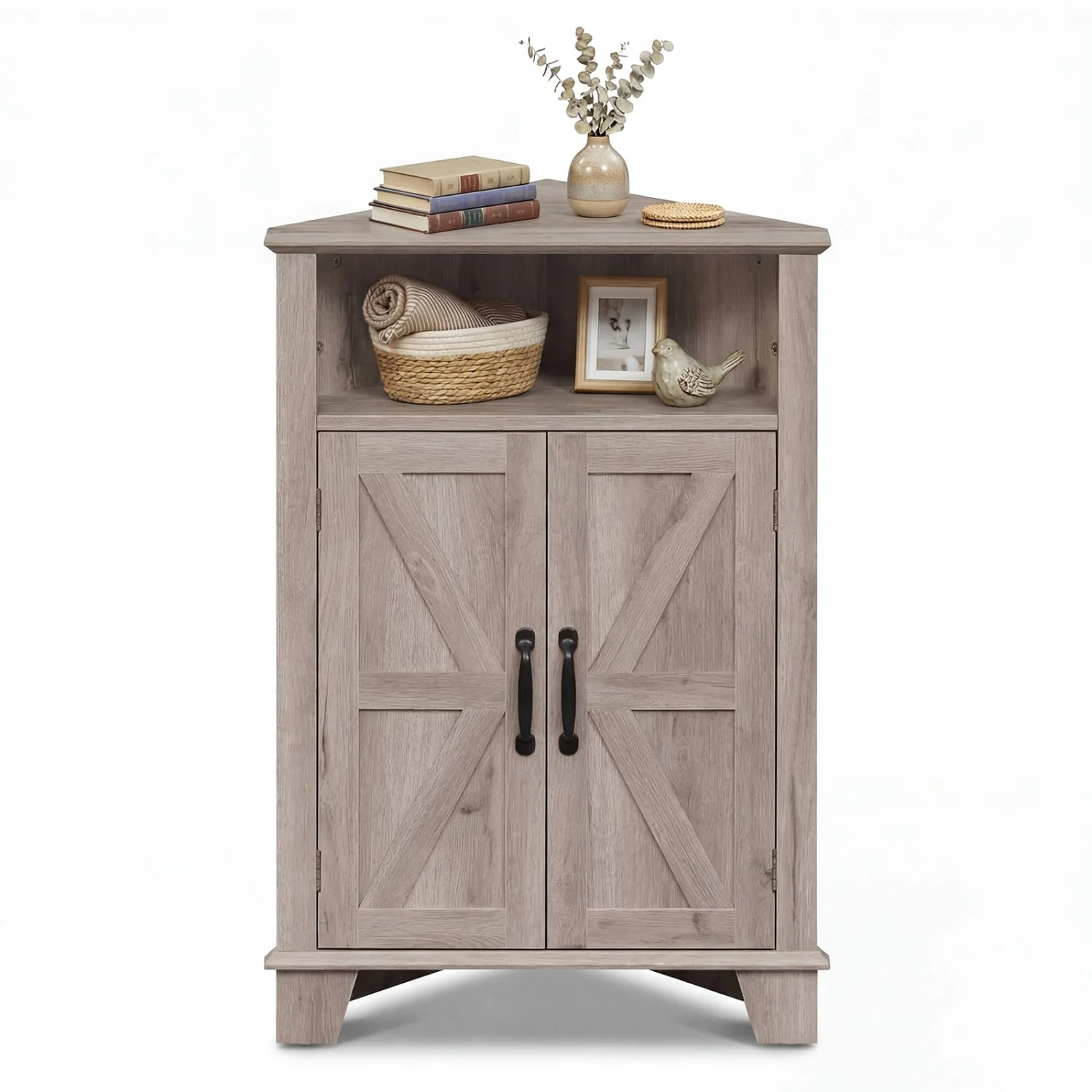 4-Tier Corner Cabinet With Open Shelf, Gray - Image 4