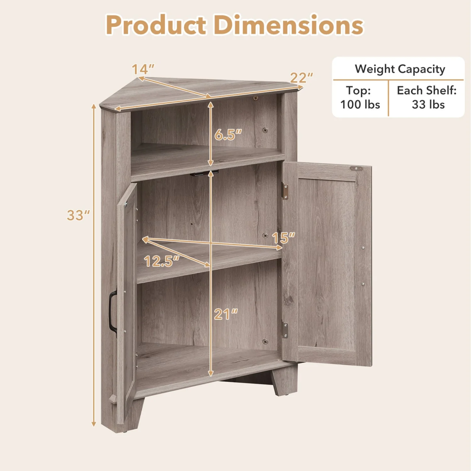 4-Tier Corner Cabinet With Open Shelf, Gray - Image 5