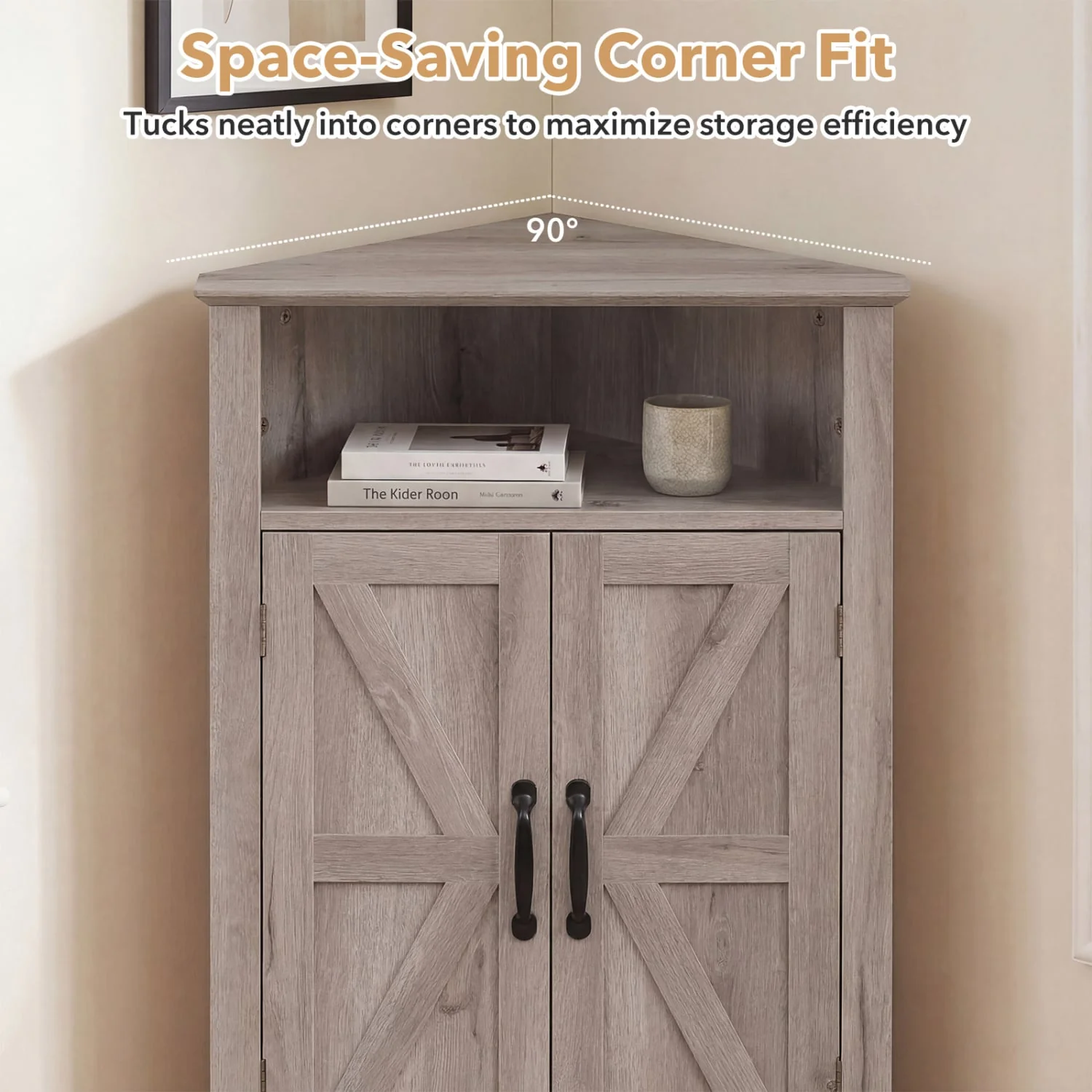 4-Tier Corner Cabinet With Open Shelf, Gray - Image 9