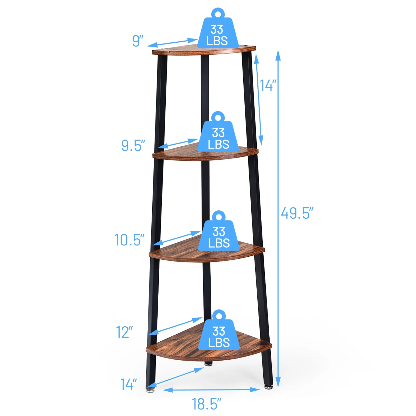 4-Tier Corner Shelf Metal Storage Rack, Black - Image 6