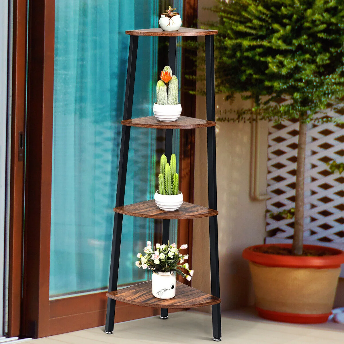 4-Tier Corner Shelf Metal Storage Rack, Black - Image 7