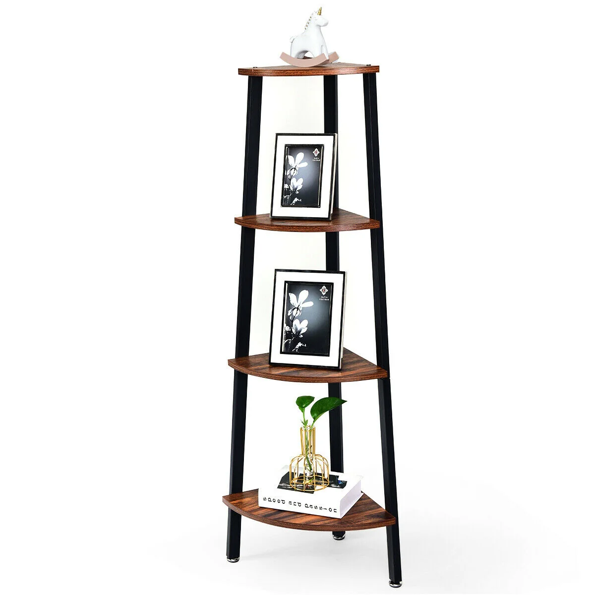 4-Tier Corner Shelf Metal Storage Rack, Black - Image 8