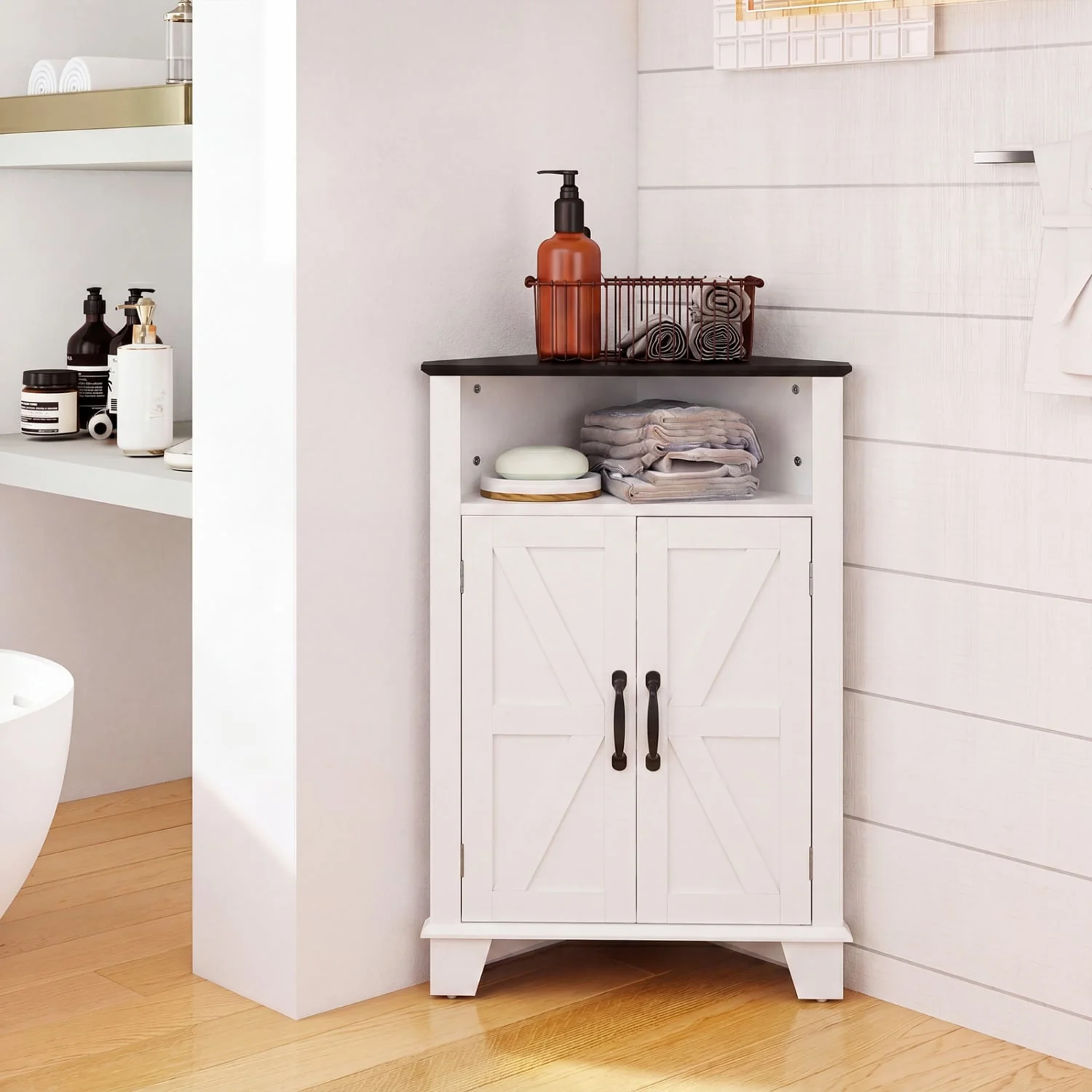 4-Tier Corner Storage Cabinet, Open Shelf, White - Image 2